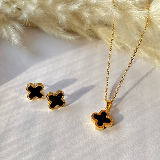 Black Clover Necklace & Studs Set