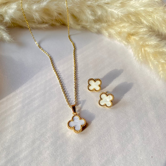 White Clover Necklace & Studs Set