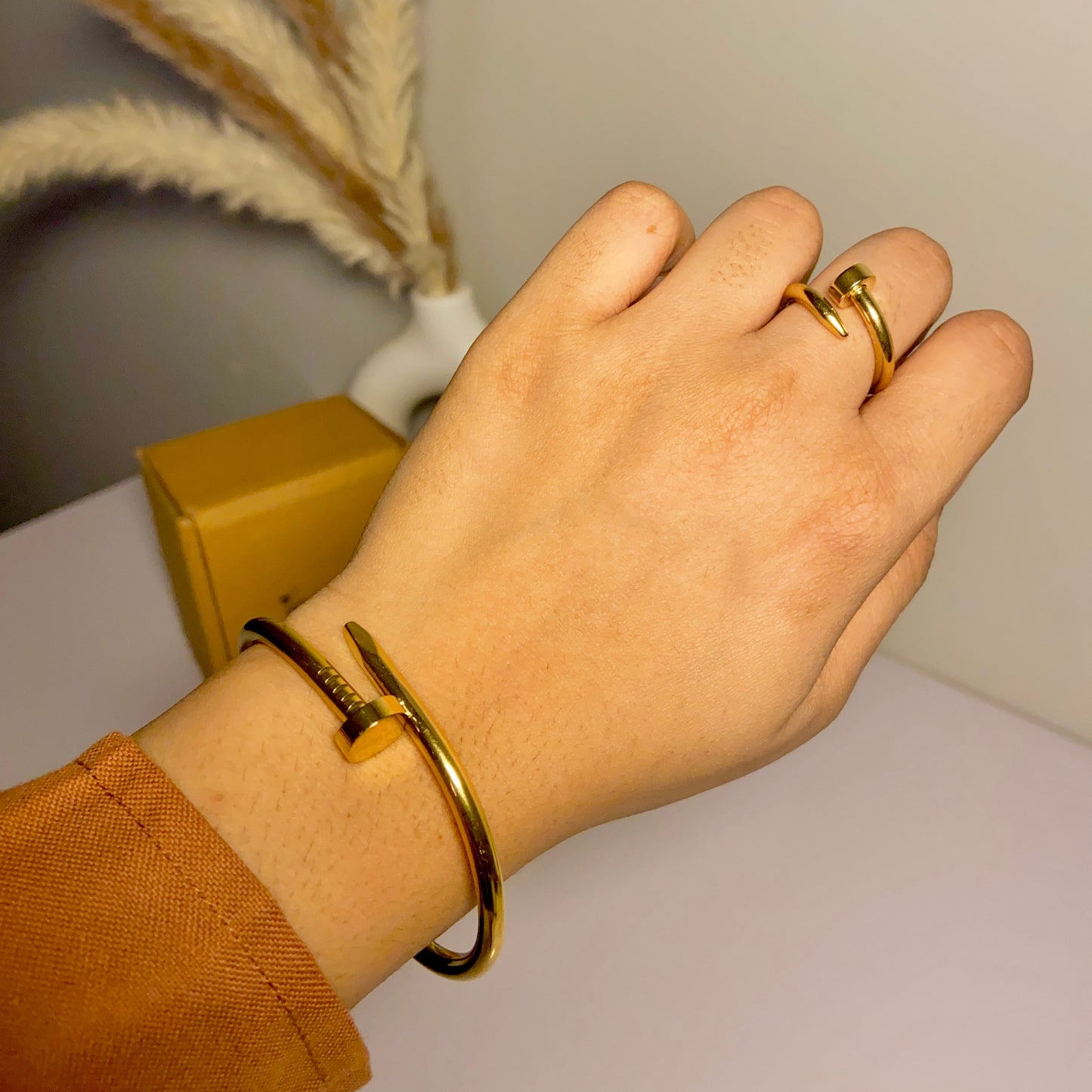 Nail Bangle Bracelet & Ring Set