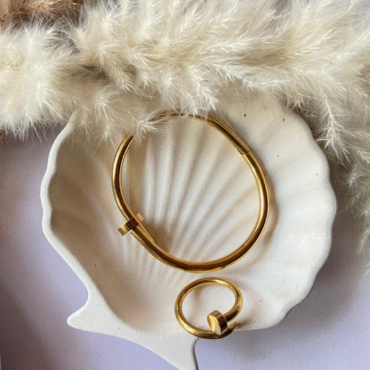 Nail Bangle Bracelet & Ring Set