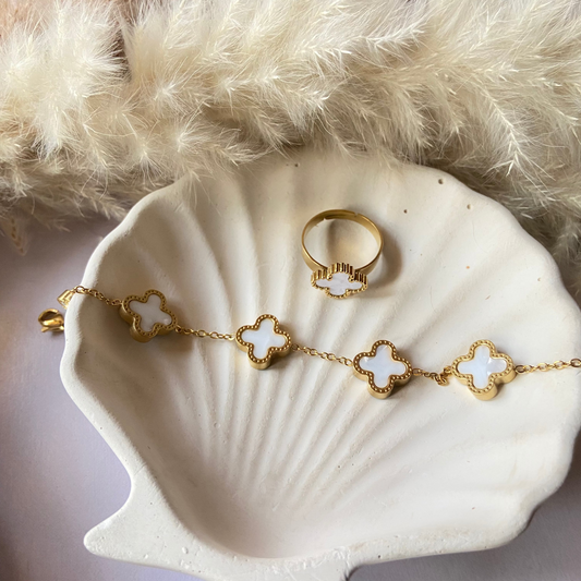 White Clover Bracelet & Ring